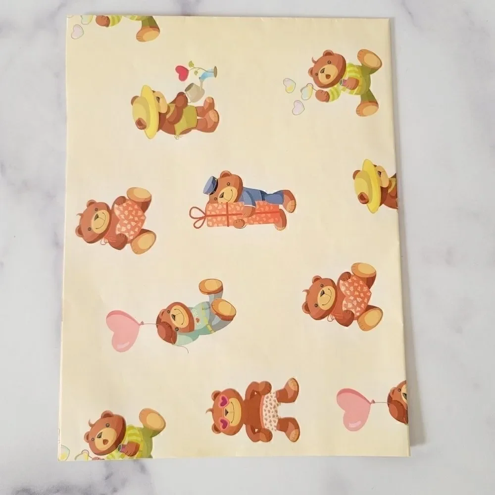 Vintage teddy bear gift wrapping paper heart ballo
